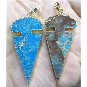 sea sediment jasper pendant, arrowhead, blue, approx 20-60mm