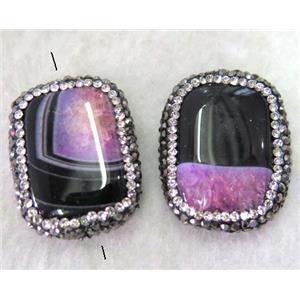 agate druzy bead paved rhinestone, rectangle, pink, approx 15-30mm