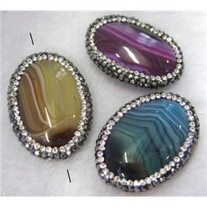 stripe agate bead paved rhinestone, oval, mix color, approx 20-30mm