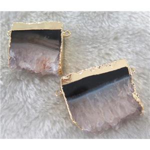 druzy agate slice connector, gold plated, approx 20-40mm