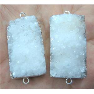 white druzy quartz connector, rectangle, silver plated, approx 15-40mm