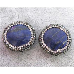 lapis lazuli bead paved rhinestone, flat-round, approx 20mm dia