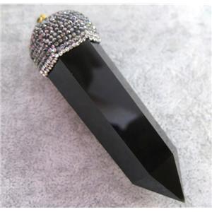 black Obsidian bullet pendant paved rhinestone, tower, approx 15-70mm