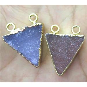druzy agate triangle pendant, gold plated, approx 15-25mm