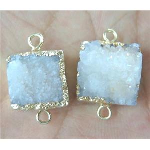 druzy quartz connector, white AB color, gold plated, approx 15x15mm