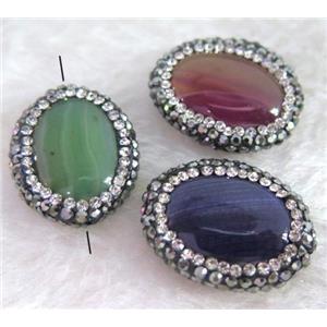 agate bead paved rhinestone, oval, mix color, approx 20-25mm