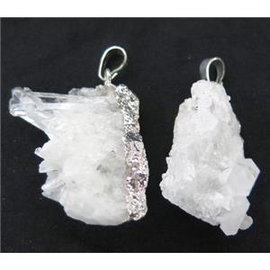 druzy cluster Clear Quartz pendant, freeform, silver plated, approx 25-40mm