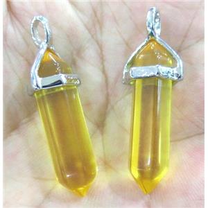 citrine bullet pendant synthetic with yellow crystal, approx 10-30mm