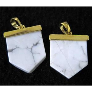 white turquoise howlite pendant, arrowhead, gold plated, approx 20-23mm