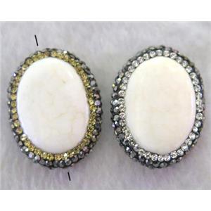 white Turquoise oval beads paved rhinestone, approx 25-30mm