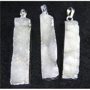 white druzy quartz pendant, rectangle, silver plated, approx 10-40mm