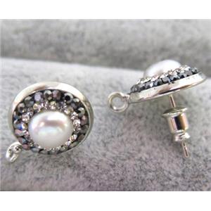 pearl earring studs paved rhinestone, approx 12-16mm