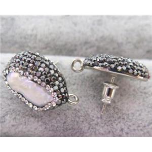 pearl earring studs paved rhinestone, approx 12-20mm