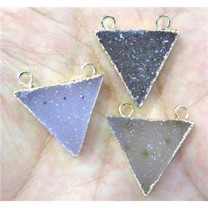 druzy agate triangle pendant with 2holes, gold plated, approx 15-18mm