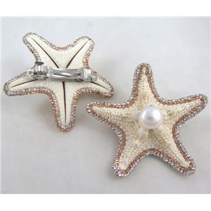starfish hair clip with pearl bead, approx 50-65mm