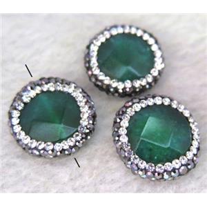 green jade bead paved rhinestone, faceted flat-round, approx 16mm dia
