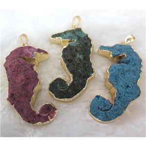 Agate Sea-Horse pendant, mix color, gold plated, approx 20-65mm