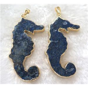 Lapis Lazuli Sea-Horse pendant, mix color, gold plated, approx 20-65mm