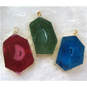 druzy agate pendant, freeform, mix color, gold plated, approx 20-50mm
