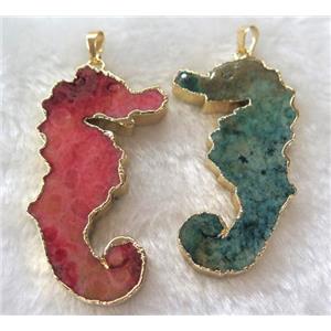 Coral Fossil pendant, sea-horse, mix color, gold plated, approx 20-60mm