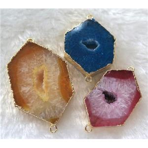 druzy agate connector, freeform, mix color, gold plated, approx 20-40mm