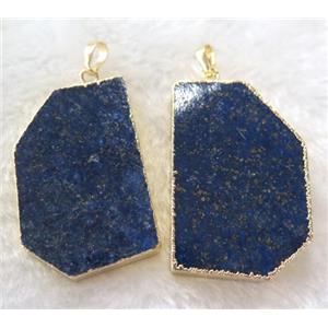 Lapis Lazuli pendant, blue, freeform, gold plated, approx 30-60mm