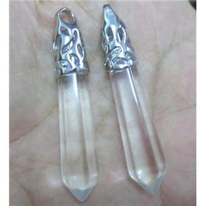 clear quartz pendant synthetic with glass, stick, platinum plated, approx 10x65mm