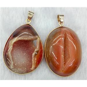 orange druzy agate pendant, freeform, mix shape, approx 20-35mm