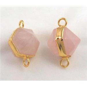 rose quartz connector, gold plated, approx 12mm dia