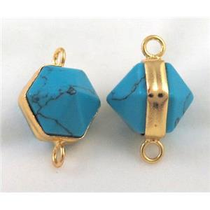 blue turquoise connector, gold plated, approx 12mm dia