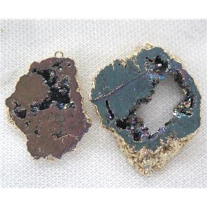 druzy agate connector, freeform, rainbow electroplated, approx 20-40mm