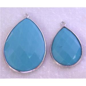 synthetic turquoise pendant, faceted teardrop, blue, approx 25x35mm