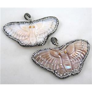 pearl shell pendant paved rhinestone, butterfly, approx 30-60mm