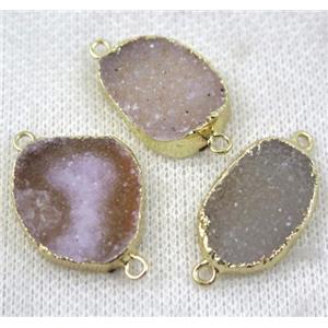 druzy agate connector, natural color, freeform, gold plated, approx 10-30mm