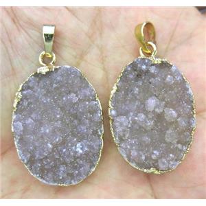 druzy agate pendant, oval, gold plated, approx 25-33mm