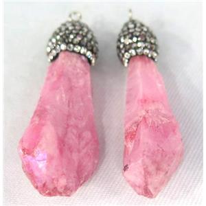 pink quartz pendant paved rhinestone, stick, approx 15-50mm