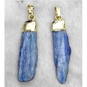 blue Kyanite pendant, freeform stick, gold plated, approx 10-40mm