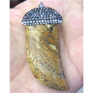 picture jasper pendant paved rhinestone, horn, approx 20-60mm