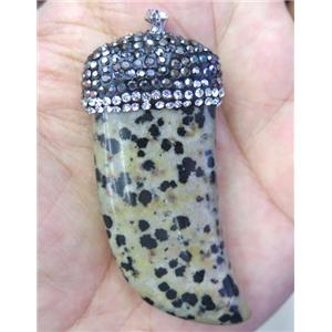 spotted dalmatian jasper pendant paved rhinestone, horn, approx 20-60mm