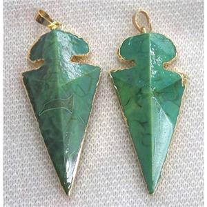 agate arrowhead pendant, green, point, gold plated, approx 15-60mm