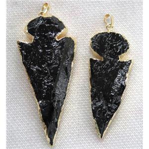 quartz arrowhead pendant, black dye, gold plated, approx 25-90mm