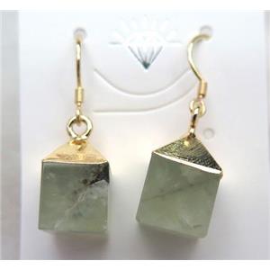 prehnite cube earring, gold plated, approx 10-15mm