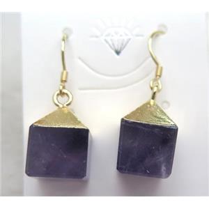 amethyst cube earring, gold plated, approx 10-15mm