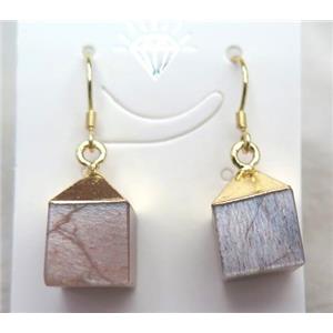 moonstone cube earring, gold plated, approx 10-15mm