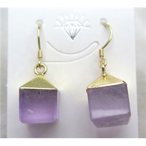 amethyst cube earring, lt.purple, gold plated, approx 10-15mm