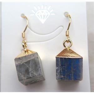 Labradorite earring, cube, gold plated, approx 10-15mm