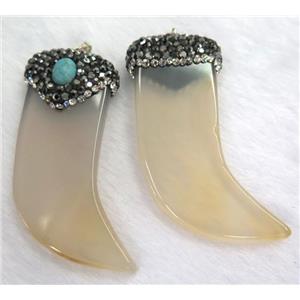 agate horn pendant paved rhinestone, approx 15-60mm