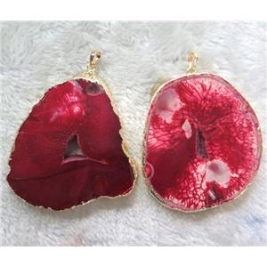 red Agate druzy slice pendant, freeform, gold plated, approx 30-80mm