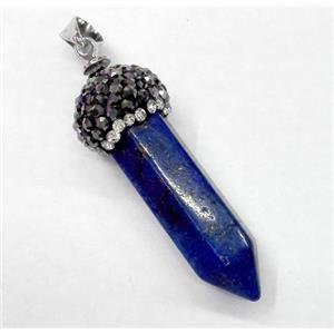 lapis lazuli bullet pendant paved rhinestone, blue, approx 10-35mm