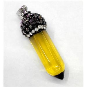 citrine bullet pendant paved rhinestone, synthetic, yellow, approx 10-35mm